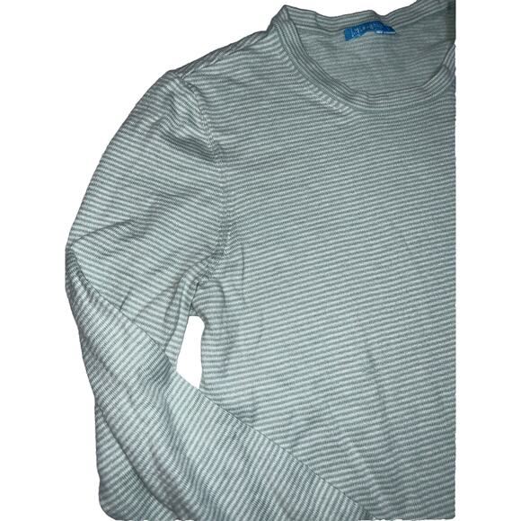 J McLaughlin Shirt Women’s Size Small Green Striped Knit Top Scalloped Hem Top - Picture 2 of 16